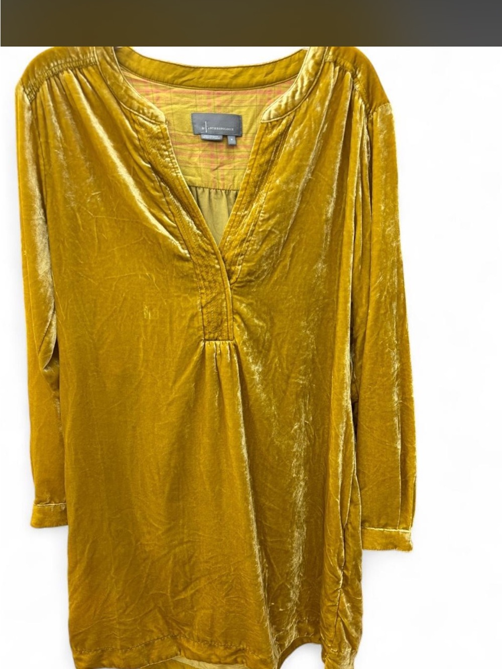 Anthropologie Golden Mustard Velvet Tunic